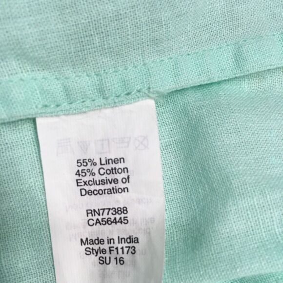 J.CREW BEACH BOHO PEASANT EMBROIDERED LINEN MINT GREEN‎ V-NECK TOP XXS - Picture 8 of 10